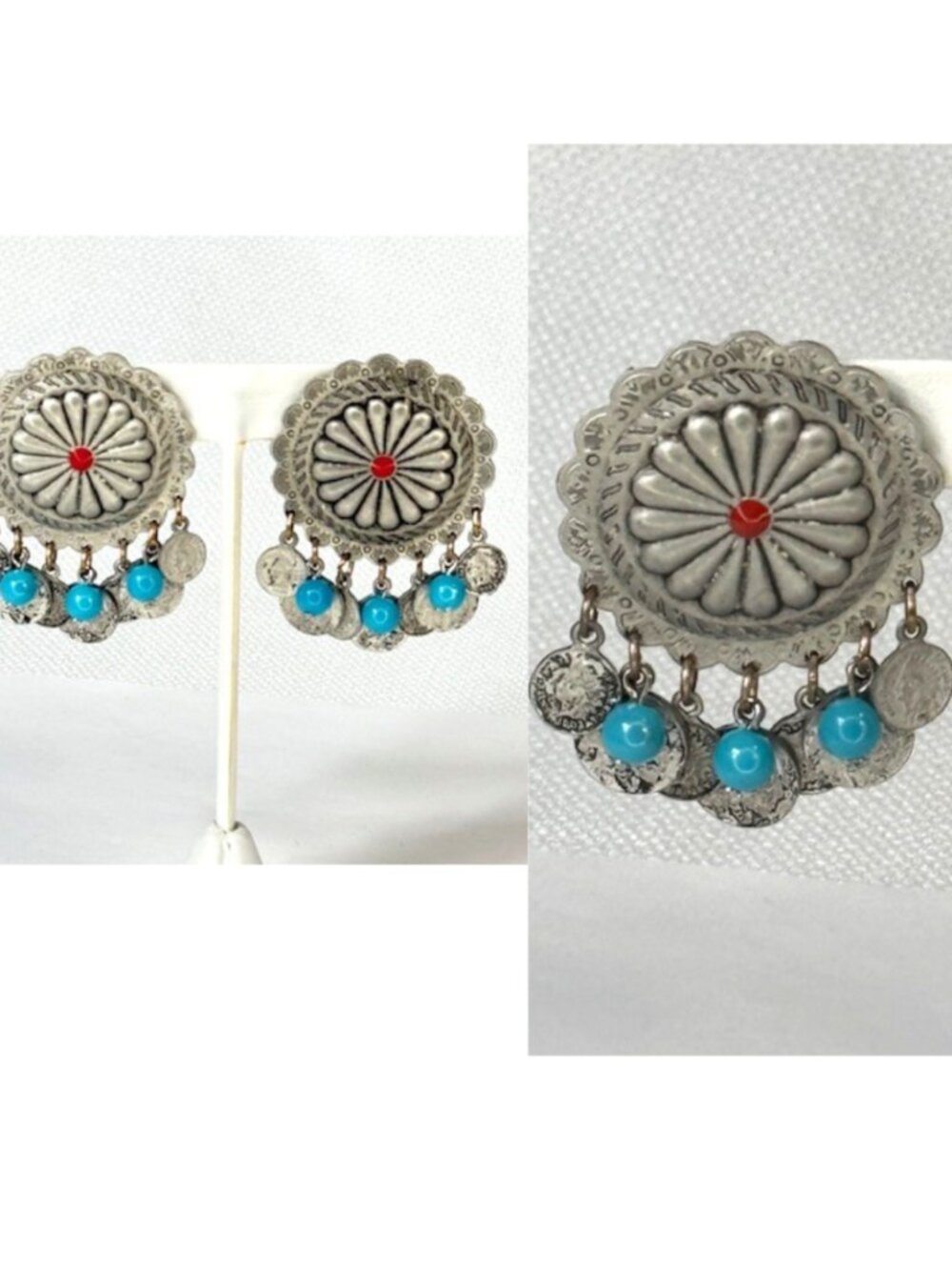 Silver-tone western style post earrings.
